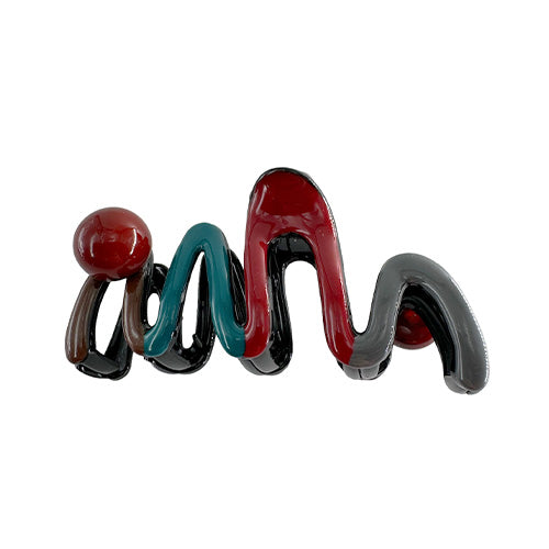 Hair Clip Wavy Black Red and Turquoise