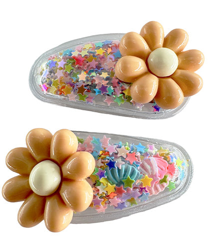 Transparent PVC Hair Clip with star decoration and glitter inside (2 pieces)