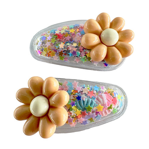 Transparent PVC Hair Clip with star decoration and glitter inside (2 pieces)