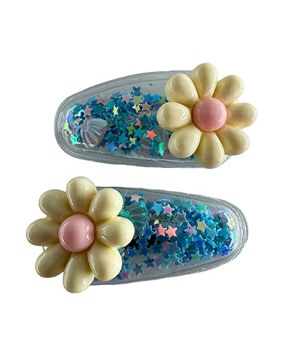 Transparent PVC Hair Clip with star decoration and glitter inside (2 pieces)