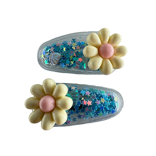 Transparent PVC Hair Clip with star decoration and glitter inside (2 pieces)