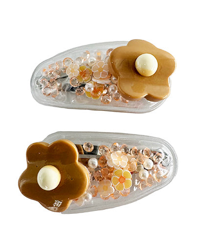 Transparent PVC Hair Clip Decorated with a Rose and Glitter inside (2 pieces)