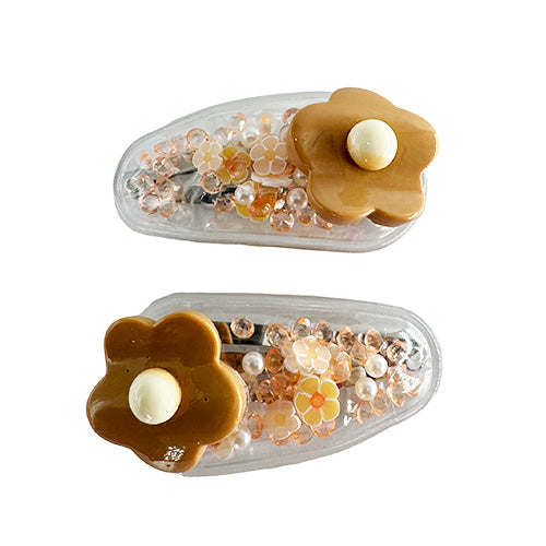 Transparent PVC Hair Clip Decorated with a Rose and Glitter inside (2 pieces)