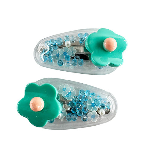 Transparent PVC Hair Clip Decorated with a Rose and Glitter inside (2 pieces)