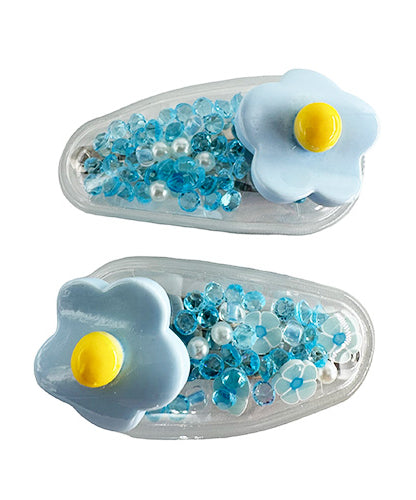 Transparent PVC Hair Clip Decorated with a Rose and Glitter inside (2 pieces)