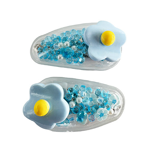 Transparent PVC Hair Clip Decorated with a Rose and Glitter inside (2 pieces)