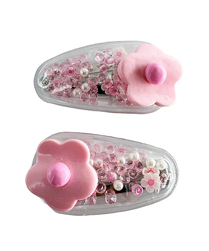 Transparent PVC Hair Clip Decorated with a Rose and Glitter inside (2 pieces)