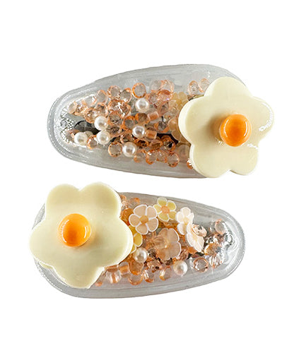 Transparent PVC Hair Clip Decorated with a Rose and Glitter inside (2 pieces)