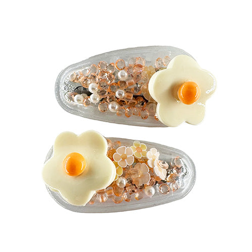 Transparent PVC Hair Clip Decorated with a Rose and Glitter inside (2 pieces)