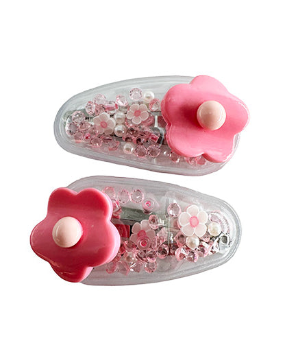 Transparent PVC Hair Clip Decorated with a Rose and Glitter inside (2 pieces)