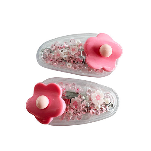 Transparent PVC Hair Clip Decorated with a Rose and Glitter inside (2 pieces)