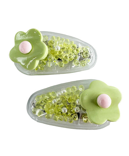 Transparent PVC Hair Clip Decorated with a Rose and Glitter inside (2 pieces)