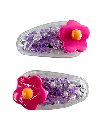 Transparent PVC Hair Clip Decorated with a Rose and Glitter inside (2 pieces)