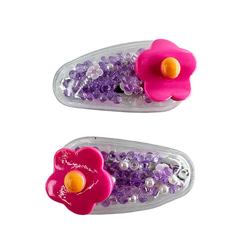 Transparent PVC Hair Clip Decorated with a Rose and Glitter inside (2 pieces)