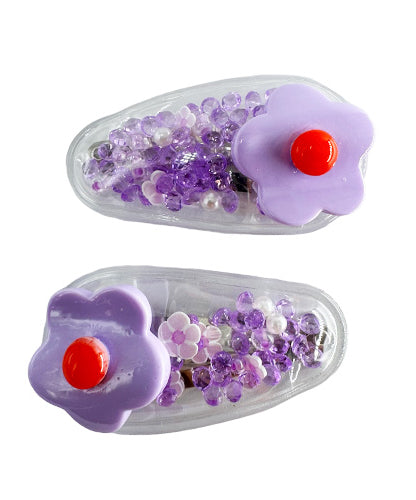 Transparent PVC Hair Clip Decorated with a Rose and Glitter inside (2 pieces)