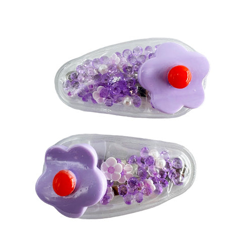 Transparent PVC Hair Clip Decorated with a Rose and Glitter inside (2 pieces)