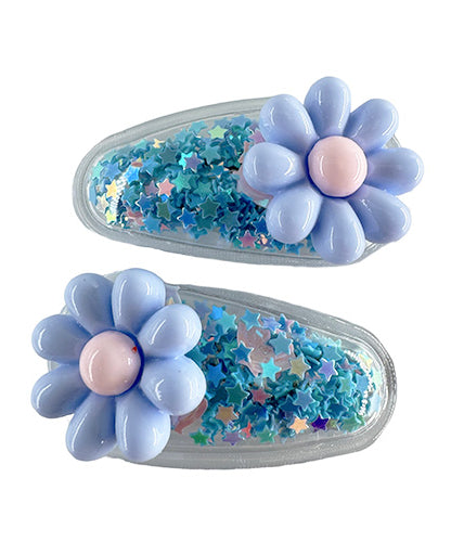 Transparent PVC Hair Clip with star decoration and glitter inside (2 pieces)