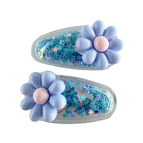 Transparent PVC Hair Clip with star decoration and glitter inside (2 pieces)
