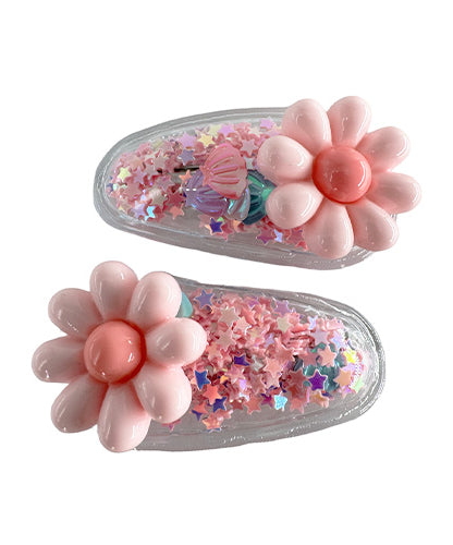 Transparent PVC Hair Clip with star decoration and glitter inside (2 pieces)