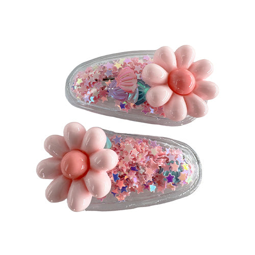 Transparent PVC Hair Clip with star decoration and glitter inside (2 pieces)