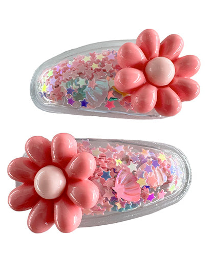 Transparent PVC Hair Clip with star decoration and glitter inside (2 pieces)
