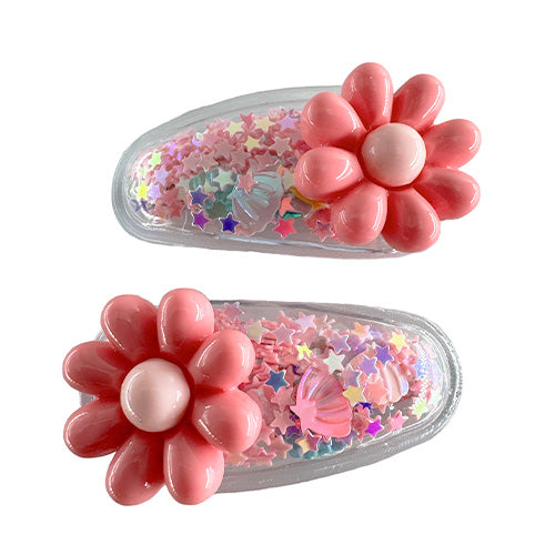 Transparent PVC Hair Clip with star decoration and glitter inside (2 pieces)