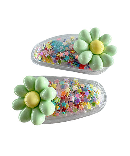 Transparent PVC Hair Clip with star decoration and glitter inside (2 pieces)