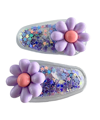 Transparent PVC Hair Clip with star decoration and glitter inside (2 pieces)