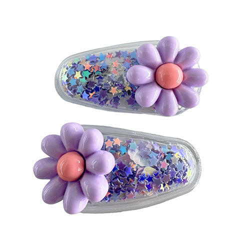 Transparent PVC Hair Clip with star decoration and glitter inside (2 pieces)