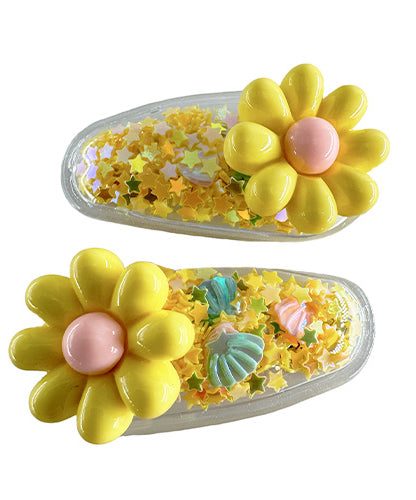 Transparent PVC Hair Clip with star decoration and glitter inside (2 pieces)