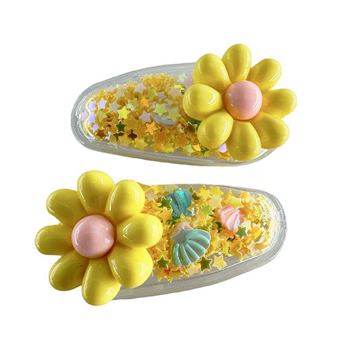 Transparent PVC Hair Clip with star decoration and glitter inside (2 pieces)