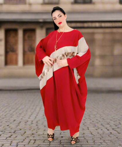 Red Abaya With Beige Middle Lining Red Abaya With Beige Middle Lining
