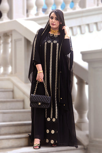 Black-Gold Striped Designed Abaya