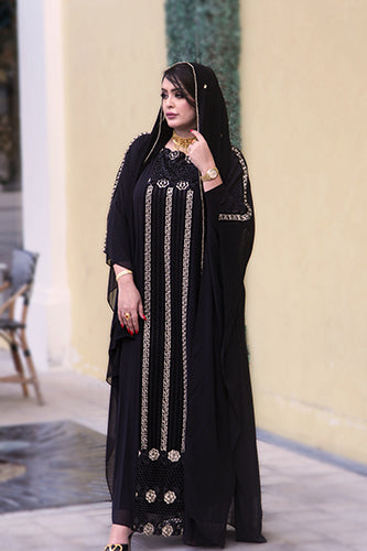 Black-Gold Striped Designed Abaya