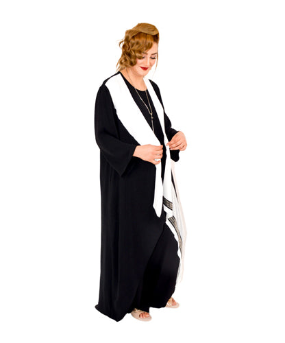 Black And White Edges Abaya Set With Necklace