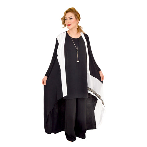 Black And White Edges Abaya Set With Necklace