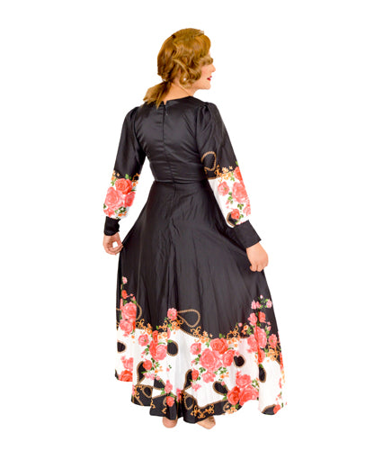 Belted Long Sleeve Floral Print Dress