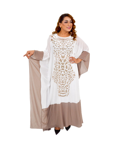 Patterned Abaya White And Beige