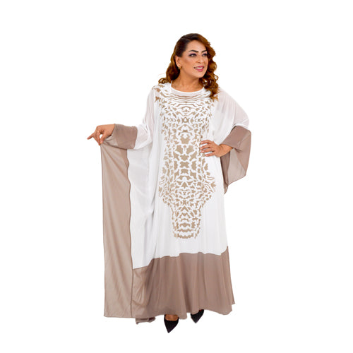 Patterned Abaya White And Beige
