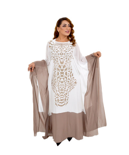 Patterned Abaya White And Beige