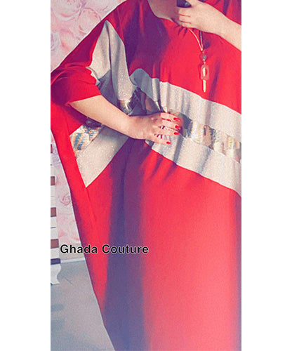 Red Abaya With Beige Middle Lining Red Abaya With Beige Middle Lining