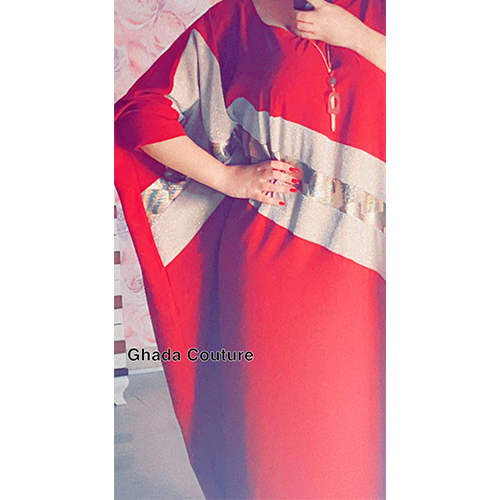 Red Abaya With Beige Middle Lining