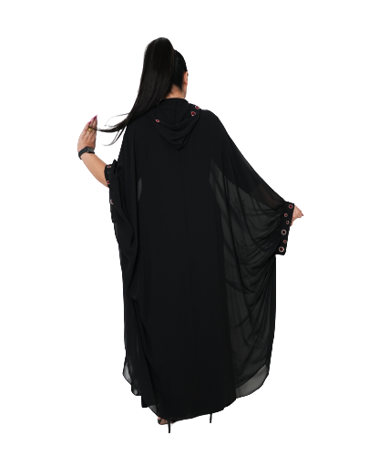 Black Abaya / Red Printed Design