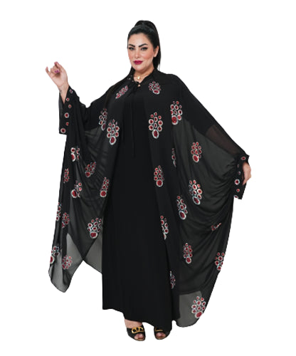 Black Abaya / Red Printed Design Black Abaya / Red Printed Design