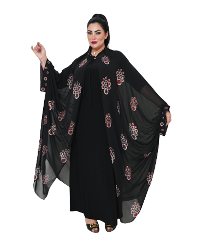 Black Abaya / Red Printed Design