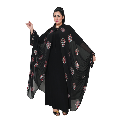 Black Abaya / Red Printed Design