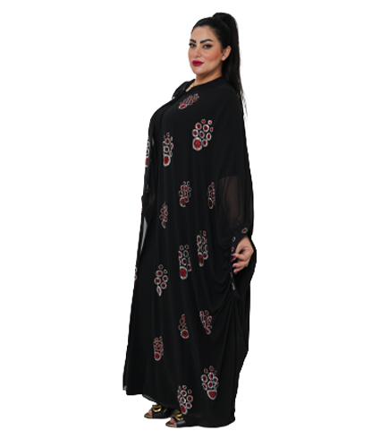 Black Abaya / Red Printed Design