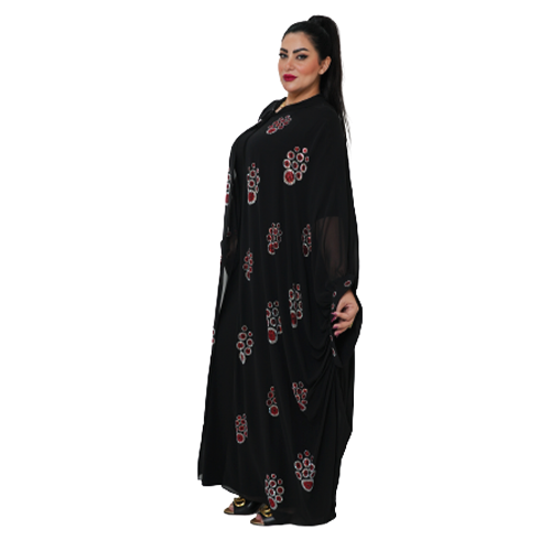 Black Abaya / Red Printed Design