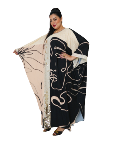 Half Beige & Black Abaya With Middle Silver Lining