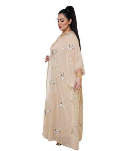 Beige Dress With Flower Budge